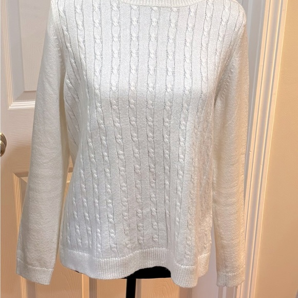 Talbots White Cable Knit Sweater, Size LP - Picture 2 of 7
